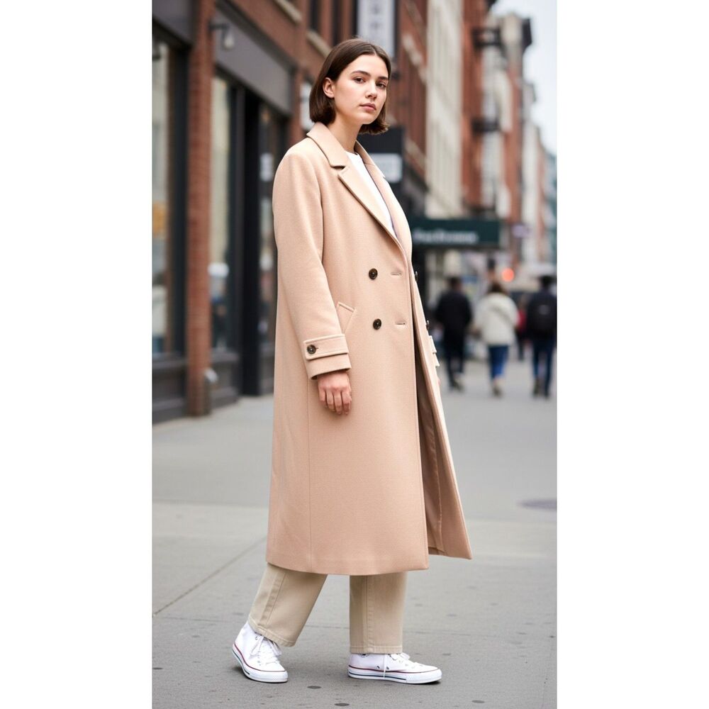 VTG Kashmiracle Full Length Coat Camel/Beige Silky Lined Size Med (Small) Women